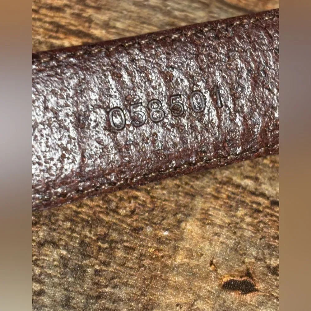 VTG Fossil Belt Womens Large Brown Leather 2-Tone Silver Brass Buckle Band